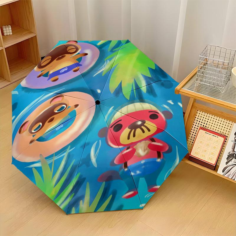 Animal Crossing Windproof Auto 8 Rib Folding Umbrella Portable Outdoor Parasol