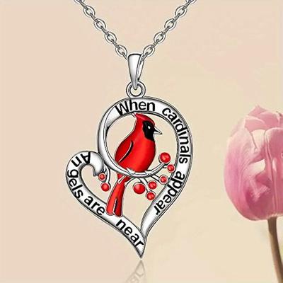 Fashion Women Heart Shaped Cardinal Pendant Necklace Gift Jewelry Creative Party Commemorative Accessory Exquisite