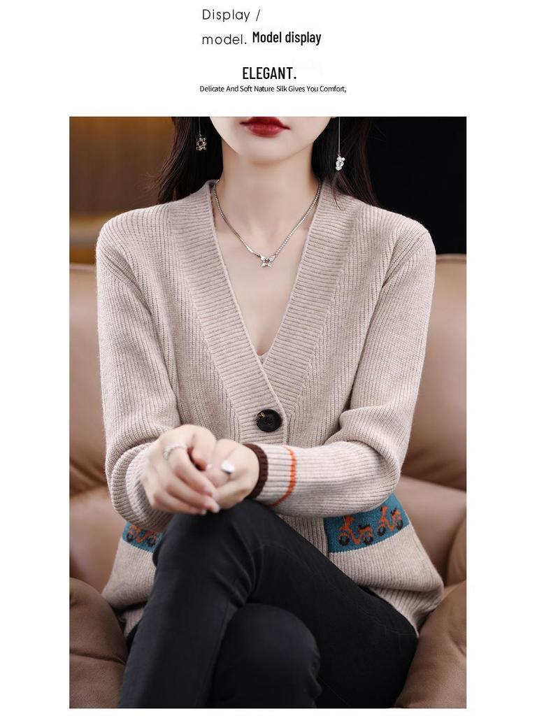 Damen V-Ausschnitt Wollpullover - Leichter Luxus, Vielseitige Freizeitkleidung für Herbst und Winter