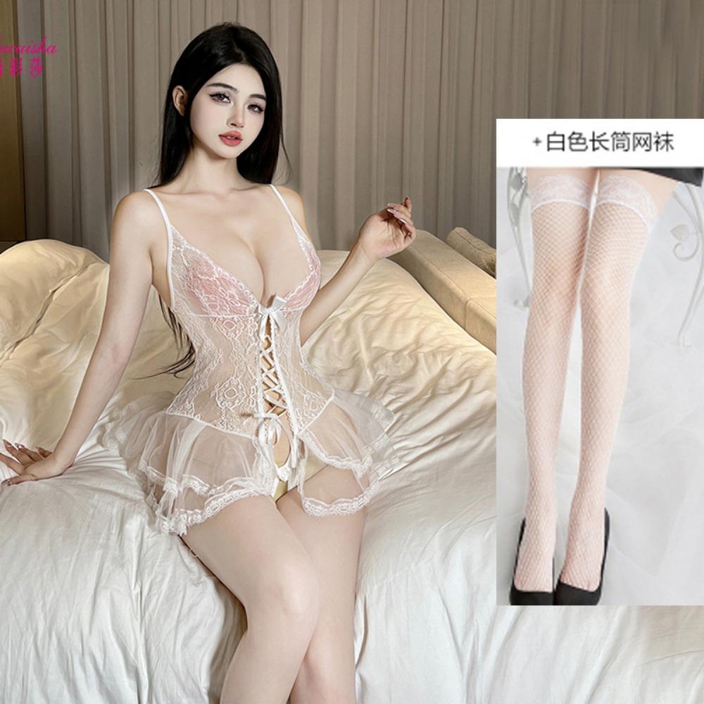 Sexy Lingerie Stepmom Skirt Small Chest Bed Onesie Women's Pure Desire Wind Lace Transparent Pajamas Passionate Temptation