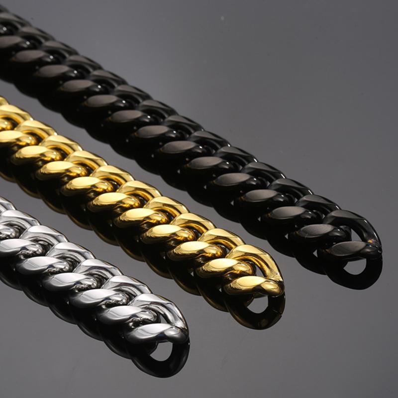 Classic 12MM Men's Cuban Link Chain Bracelet Men High Polished Solid 316l Stainless Steel Bracelets Jewelry Accessory for Male