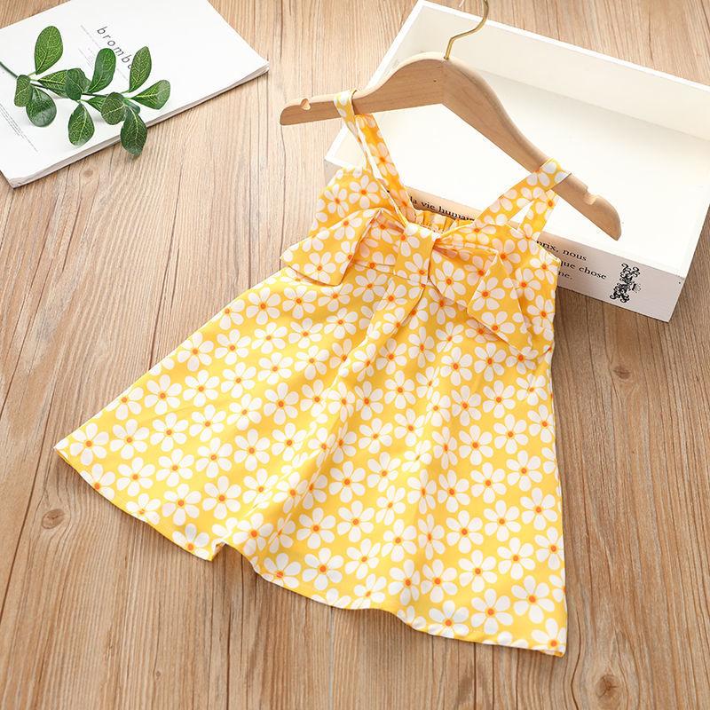 Sweet Halter Dress for Girls Summer Children Sleeveless Polka Dot Floral Princess Dress