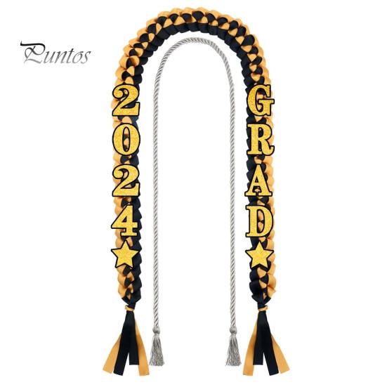 Graduation Wreath Ribbon Lei 2024 Handmade Double Braided Bracelet Necklace Garland with Glitter Pins Congrats Grad Gifts for Him Her High School
