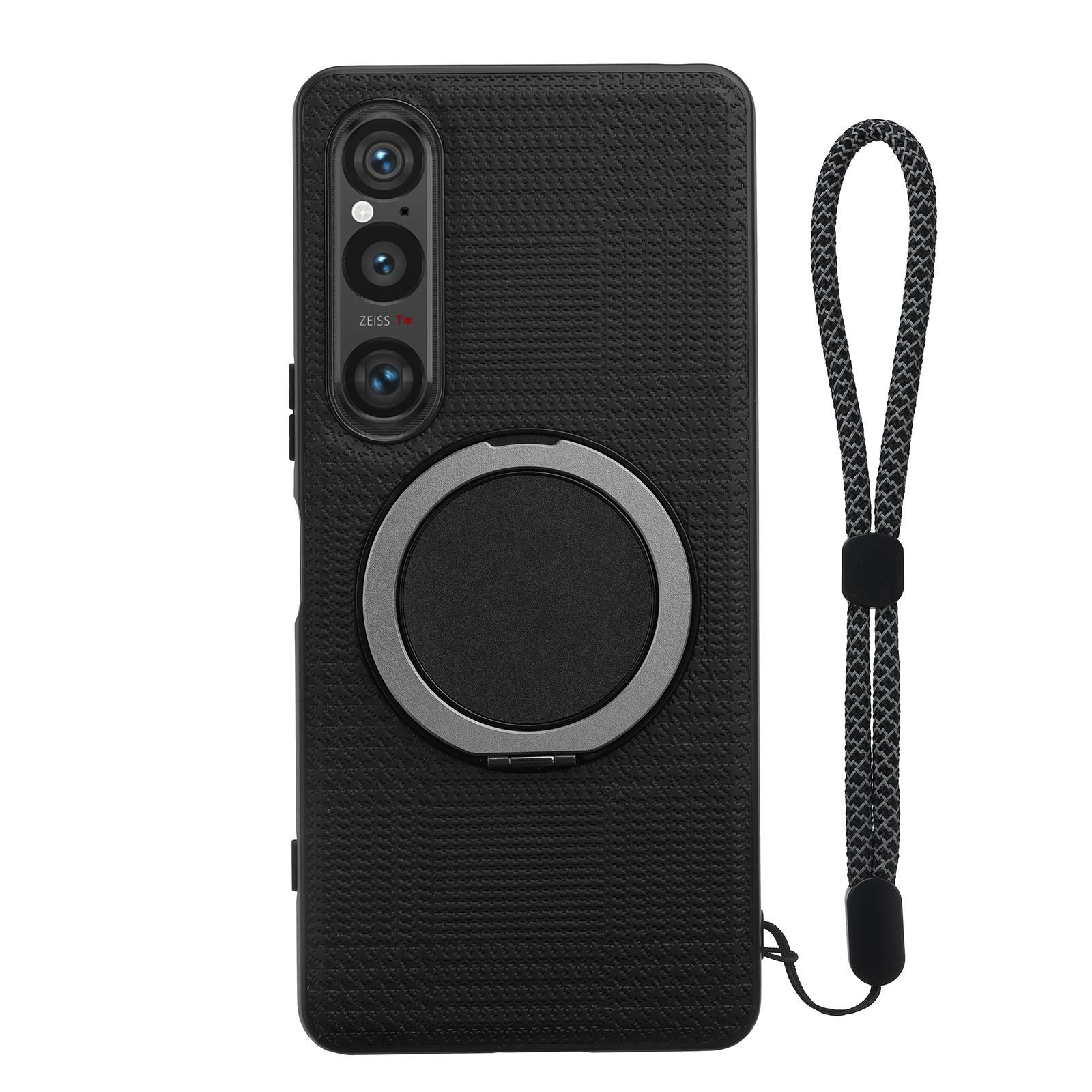 

VILI D-THS Серія для Sony Xperia 1 VI Магнітний чохол Кільце-підставка PC TPU Задня кришка телефону зі шнурком Black