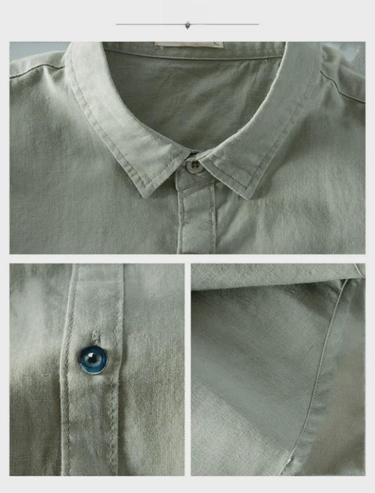 Men's Short Sleeve Slim Fit Breathable Cotton Linen Shirt
