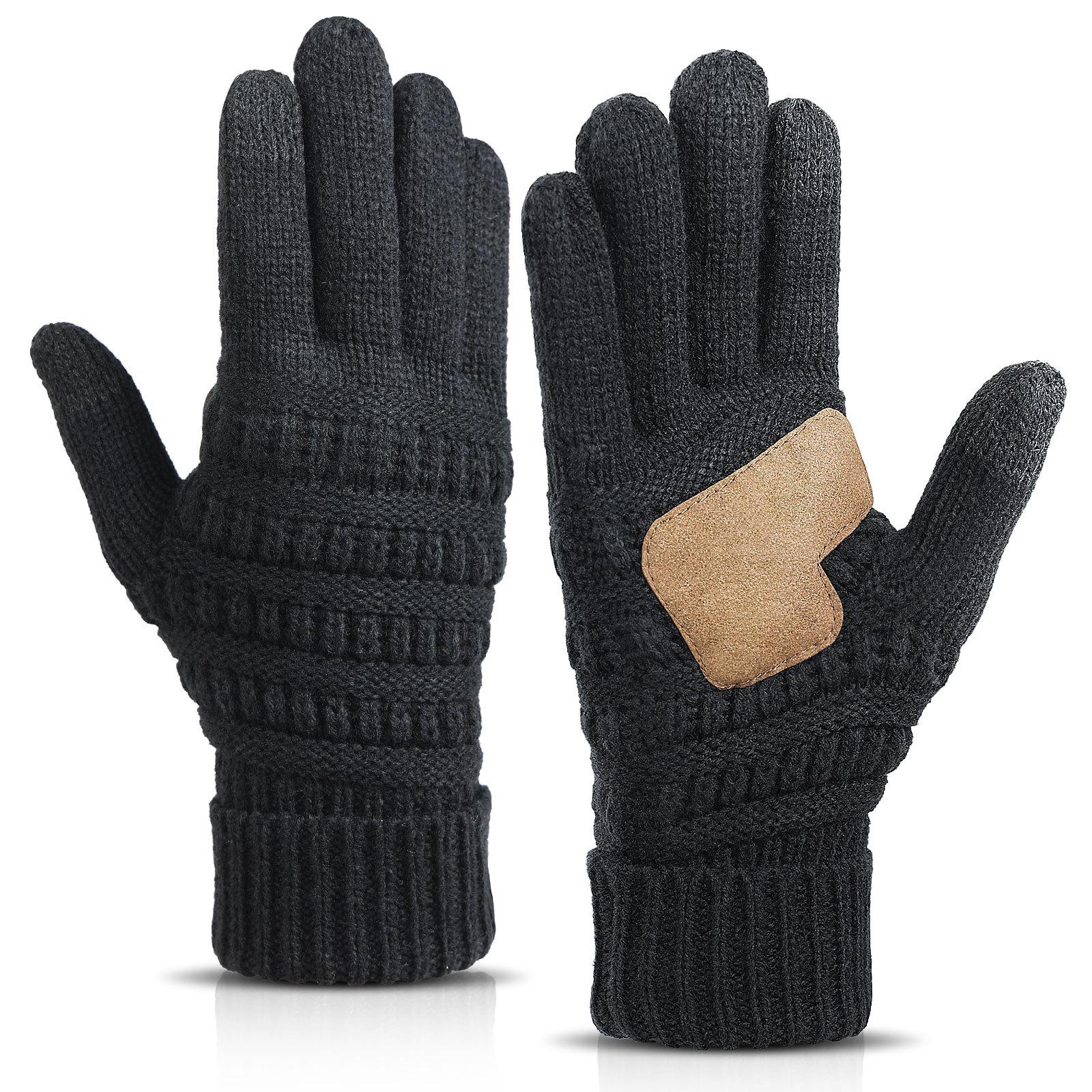 Autumn and winter student riding gloves touch screen non-slip and cold-proof knitted gloves cycling driving windproof warm gloves One size fits all (about 64g) чёрный