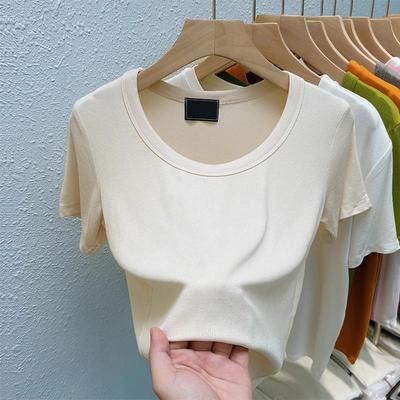 Women's Slimming Low-Neck White Short Sleeve Base Shirt for Spring 2025