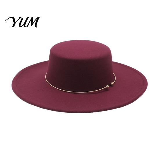 Sophisticated Daily Commuting Hat Retro Flat Top Hat, Wool Felt Pork Pie Bowler with Winter Warm Fedora for Women Metal Ring, Wide Brim Trilby