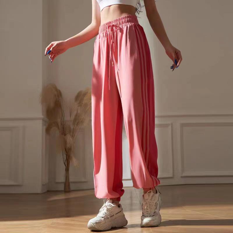 Women's Colorblock Drawstring Yoga Pants - Casual, Breathable, Quick-Drying, Loose Fit with Ankle Cuffs for Spring/Autumn Sports & Fitness.