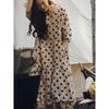 Summer New Literary Loose Cotton and Linen Polka Dot Round Neck Five-quarter Sleeve Dress Women's Medium and Long