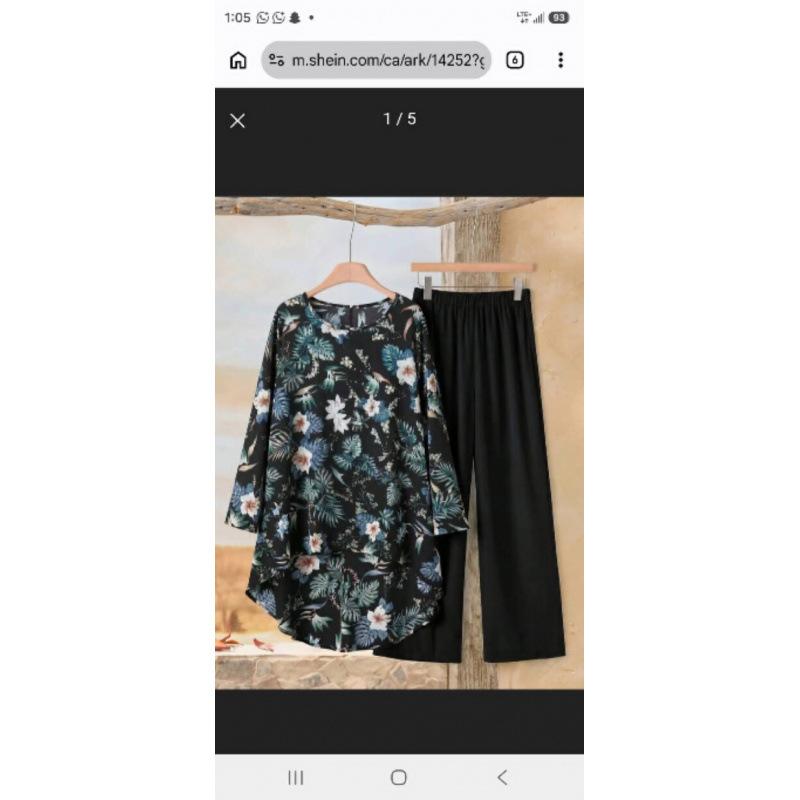 1116 Floral Print Suit Women's Long Sleeve Irregular Hoop Wide Leg Pants Casual Summer Large Size