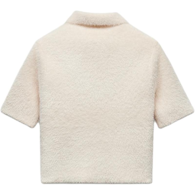 Zara Solid Color Comfortable Soft Short Sleeve Polo Shirt Women Tops Beige 5063837-712