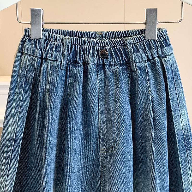 DIMANAF 2026 Summer New Plus Size Women Wide Leg Jeans Pants Casual Elastic Waist Short Pants Denim Cotton Blue Loose Shorts