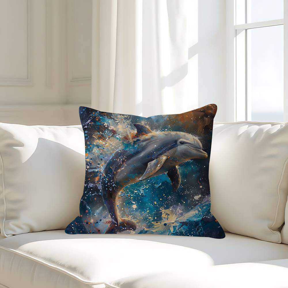 

3D Ocean World Shark Dolphin Pillow Case Removable Washable Cushion Cover – All-Season Soft Linen 16x16Inch