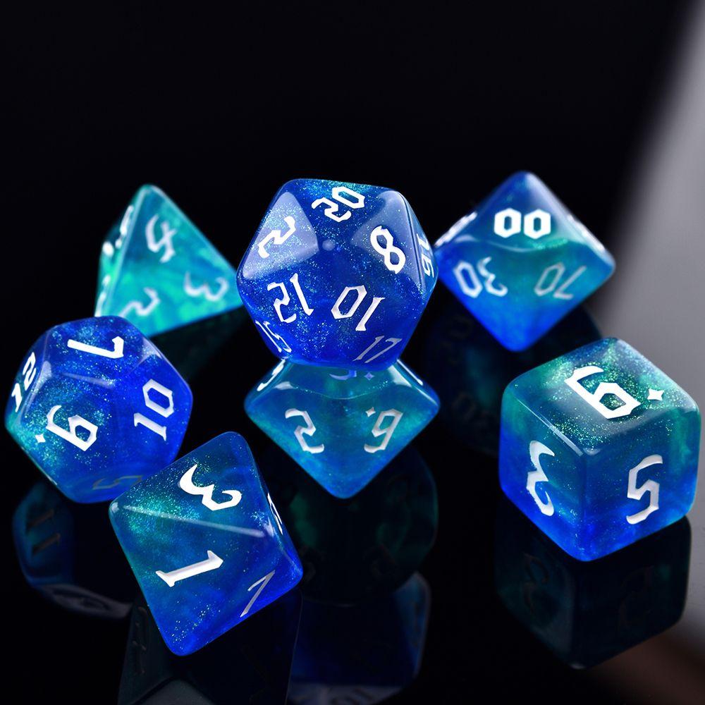 Dice Number Carved Pattern Dice Set 7-Die Iridescent Glitter Polyhedral Dice Two-tone Dice Set