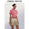 UR Women's Ruffled Plaid Short-Sleeve Shirt