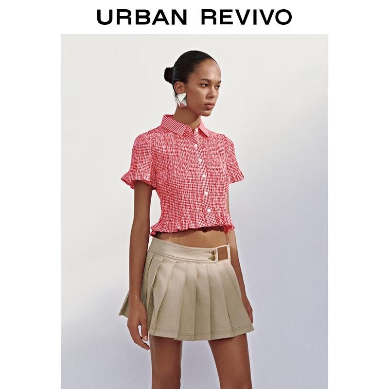 UR Women's Ruffled Plaid Short-Sleeve Shirt