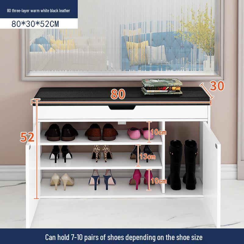 Shoe Storage Bench with Flip-Top Cabinet and Integrated Stool for Entryway