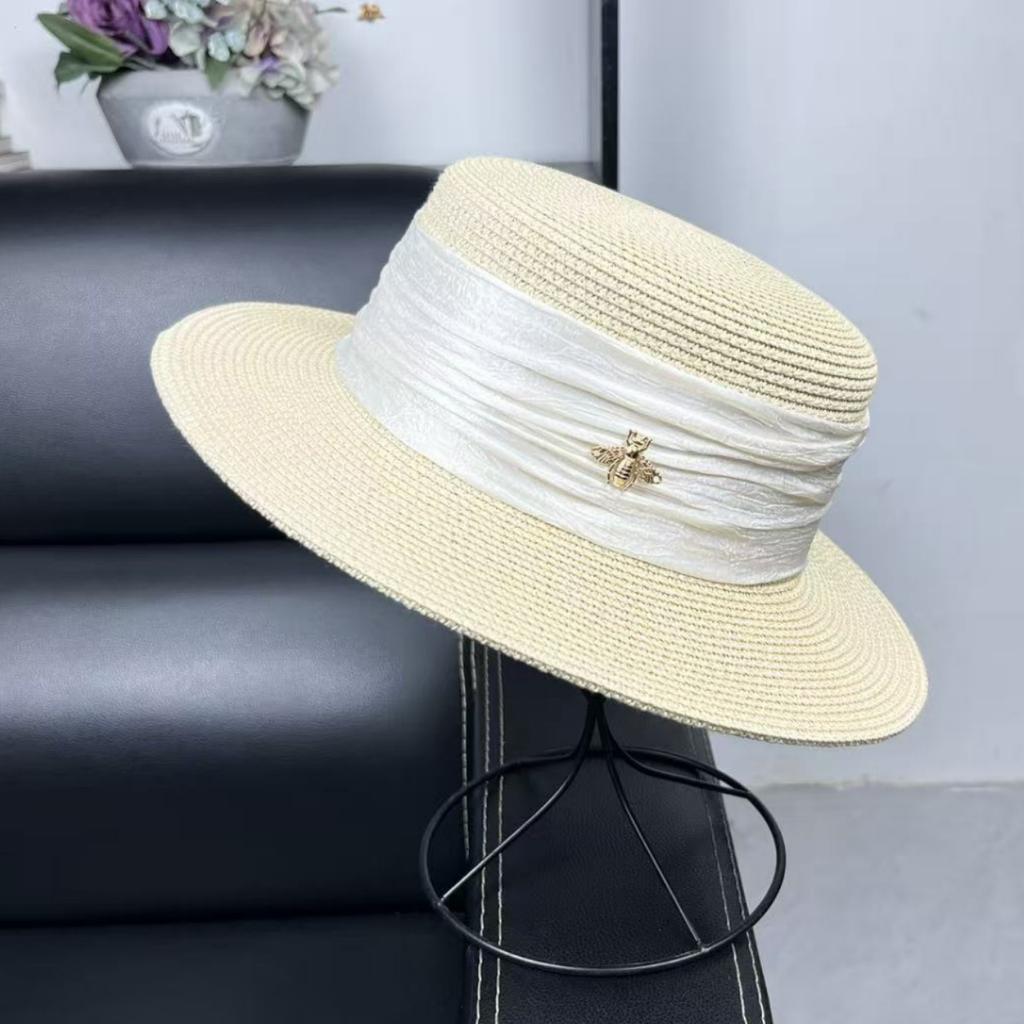 Internet Celebrity Temperament French Flat Top Straw Hat Women's Summer Small Fresh Wide Edge Sunshade Basin Hat Sunscreen Sun Hat