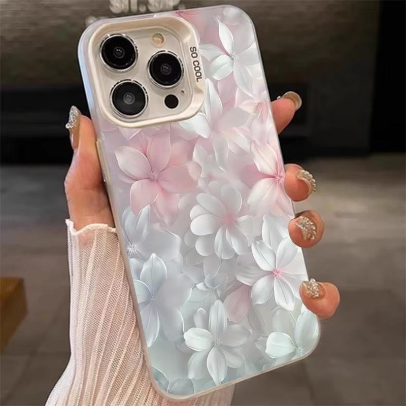 Pink Floral Phone Case For iPhone 17 16 15 14 13 12 11 Pro Max X XS XR 15 14 Plus 16E 17Air Shockproof Protective Cover