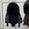 European winter new natural big fur collar hooded down jacket women's short fashion thickened warm fur jacket