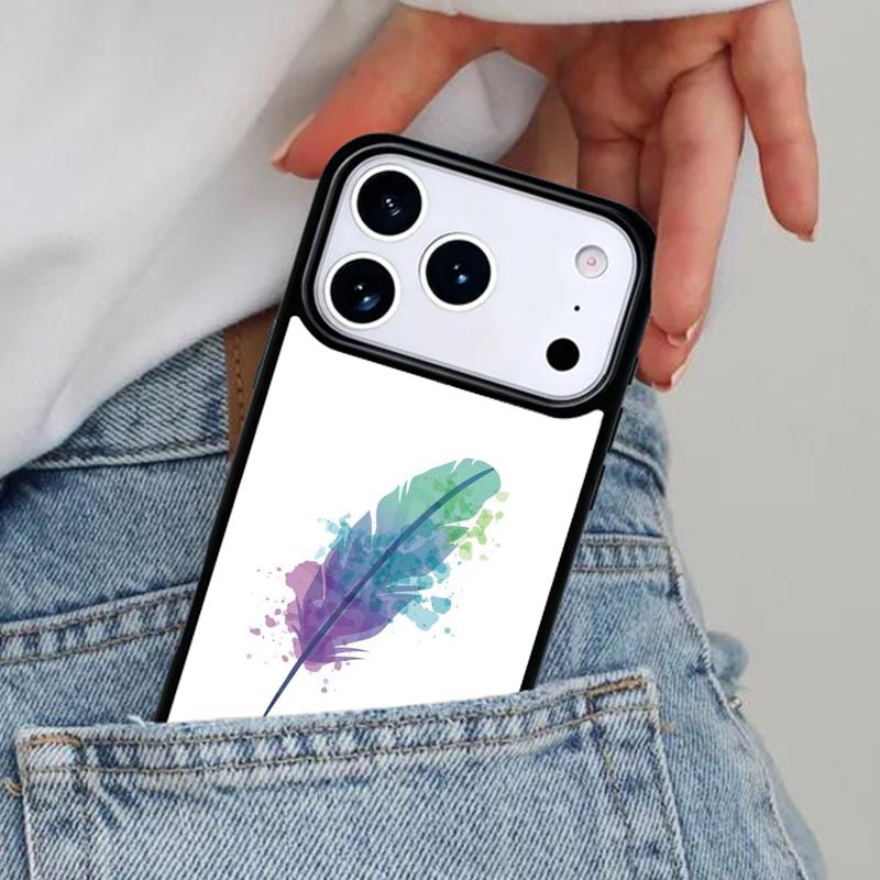 Watercolor Feather Pattern Design Phone Case for iPhone 17ProMax 12 13 14 15 16e 17 Pro Max Plus Air Cover