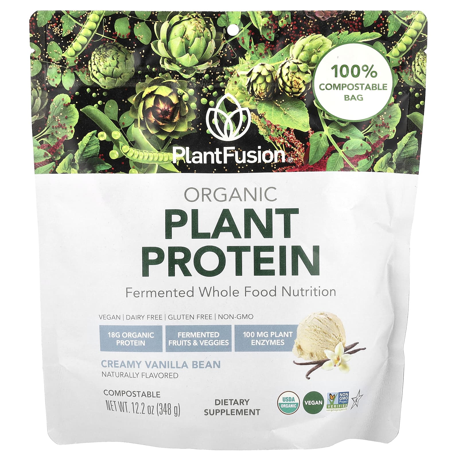 

PlantFusion, organic plant protein, creamy vanilla bean, 12.2 oz (348 g)