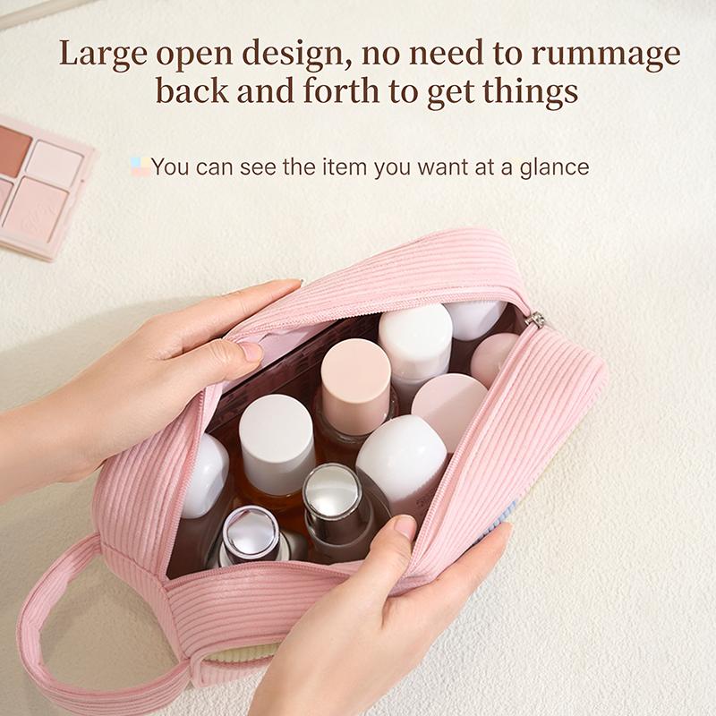 Minimalist Corduroy Makeup Handbag Large Capacity Travel Cosmetics Storage Bag Makeup Bag For Women