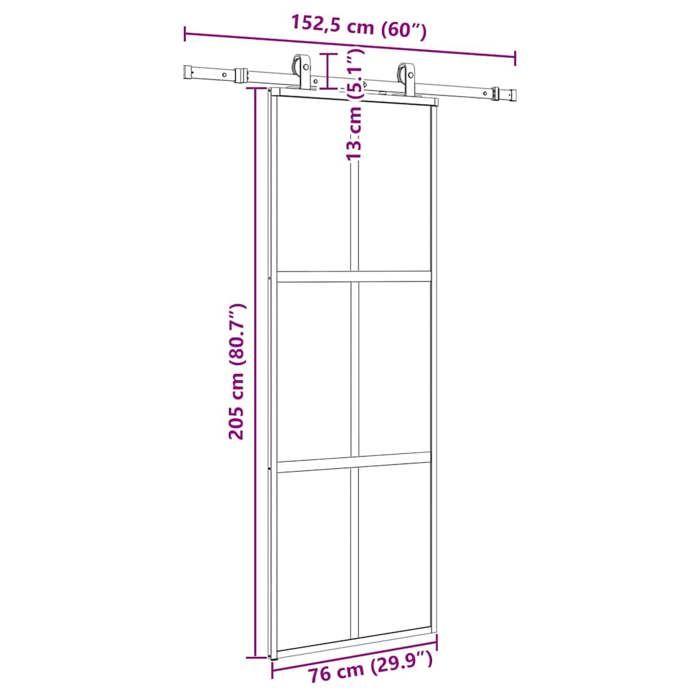 VidaXL Sliding Door Hardware Kit Black 76x205 Cm Tempered Glass 3375915