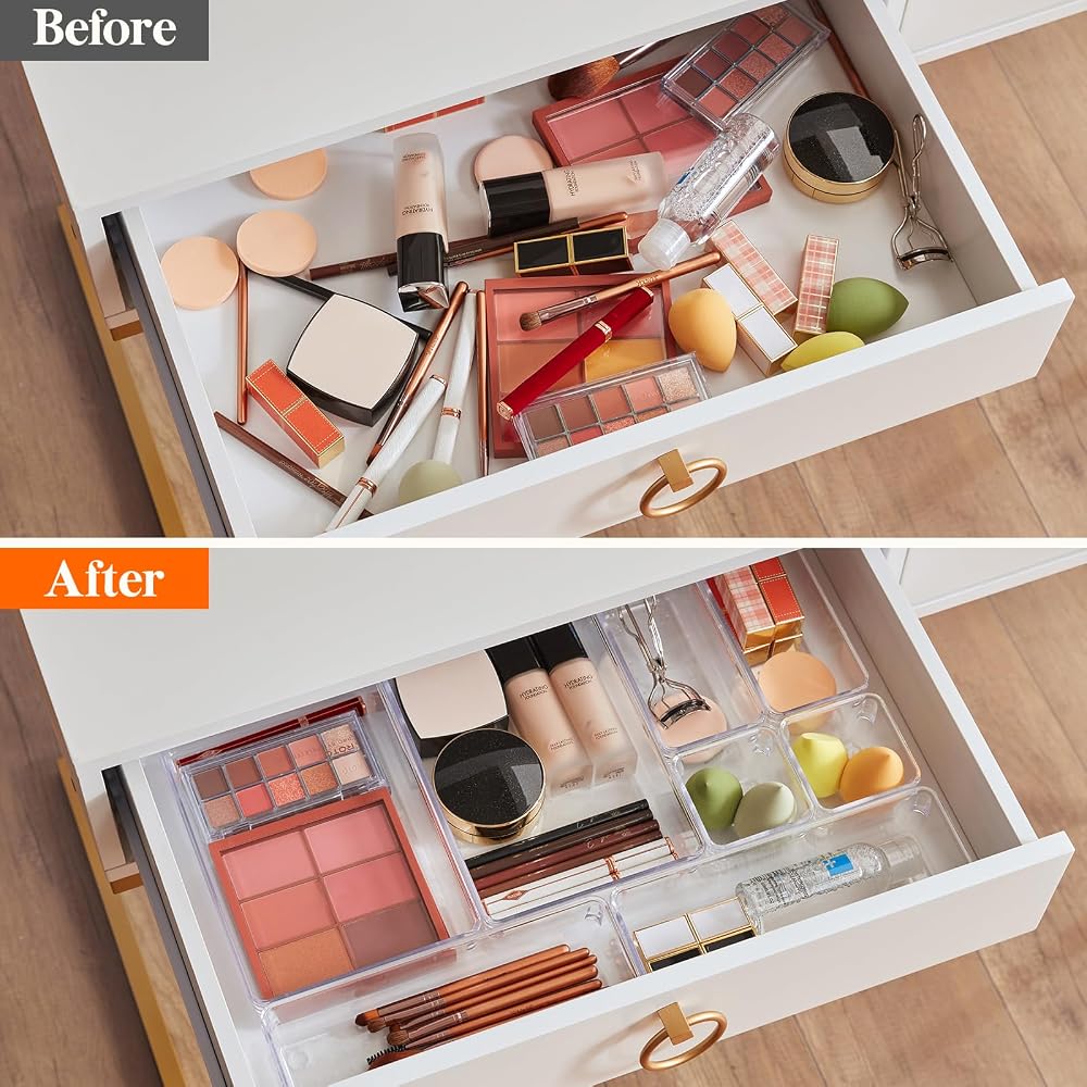 Lifewit Drawer Organizer Tray Set 16 Pieces Clear Plastic Storage Box for Makeup Accessories and Small Items