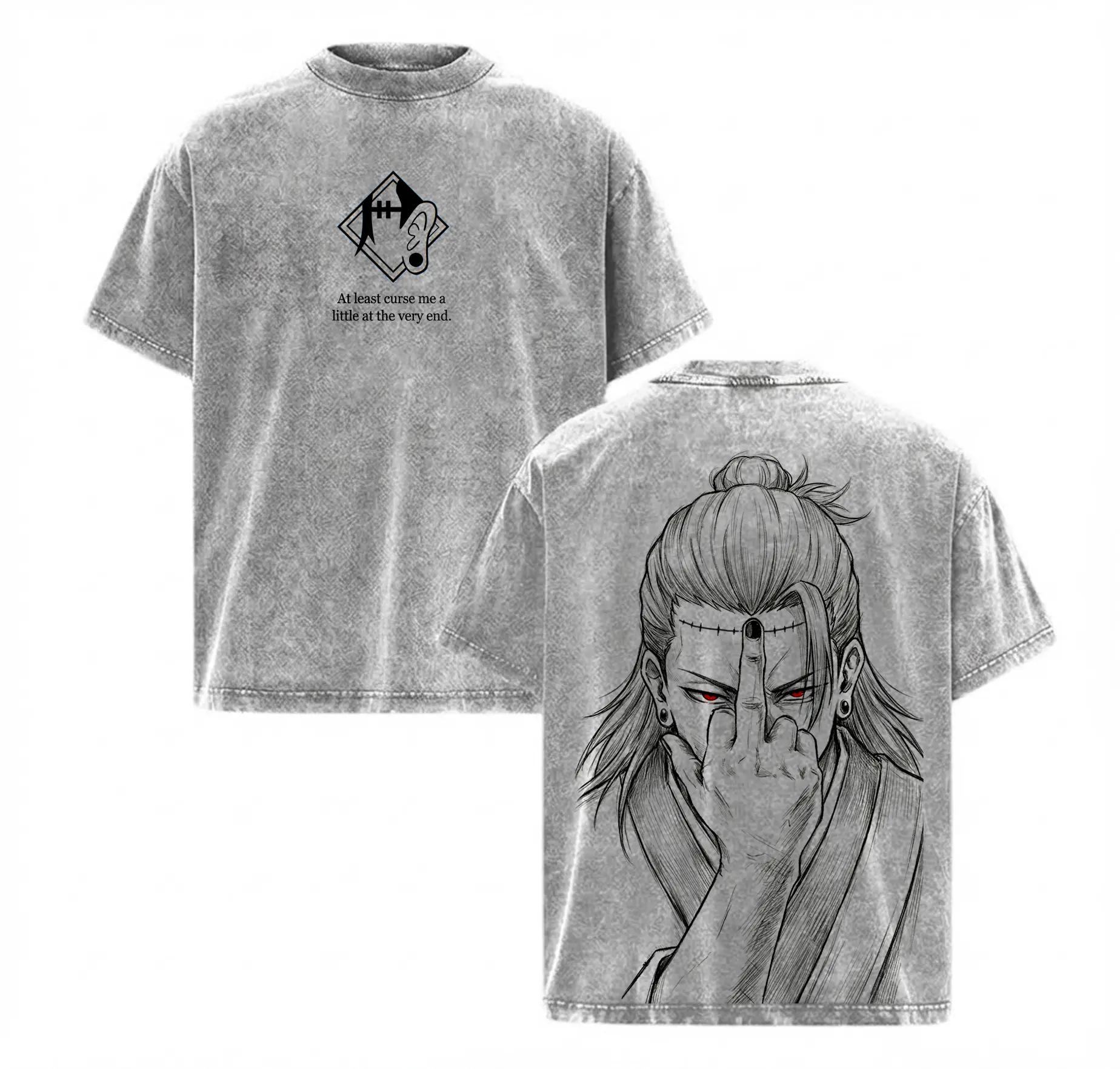 Jujutsu Kaisen Geto Suguru Anime T-Shirt Vintage Y2k Gewaschenes Oversized T-Shirt Herren Kleidung Sommer Kurzarm Polyester T-Shirts Tops XL graue