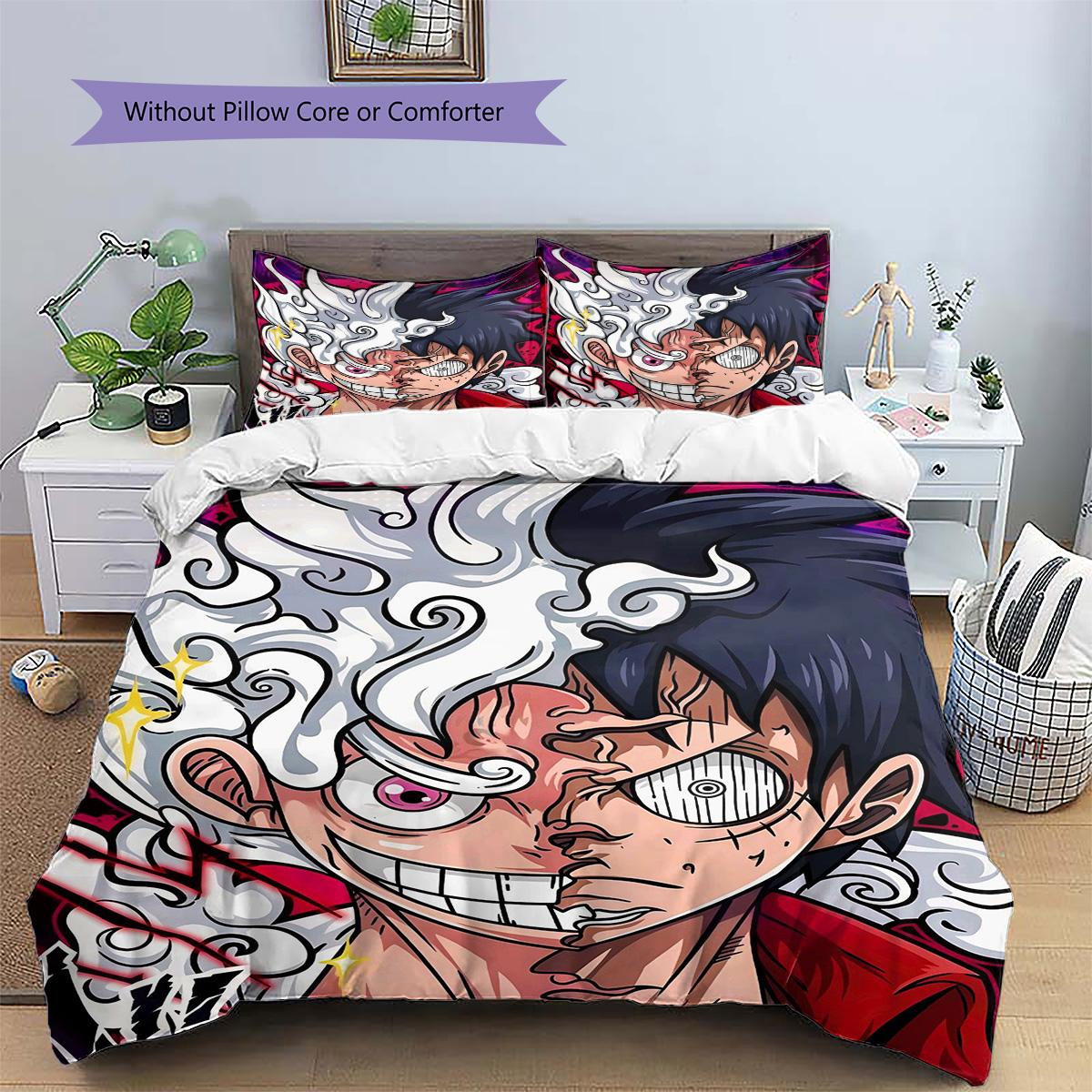 

Luffy Patterned Pillowcase & Duvet Cover Set Bedroom Collectible Decor Bedding with Anime Special Gift for Lovers.-TING 135x200cm