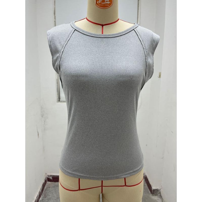 Women's Summer Fashion Solid Color Sleeveless Crew Neck Slim Ribbed Sexy Spice Top