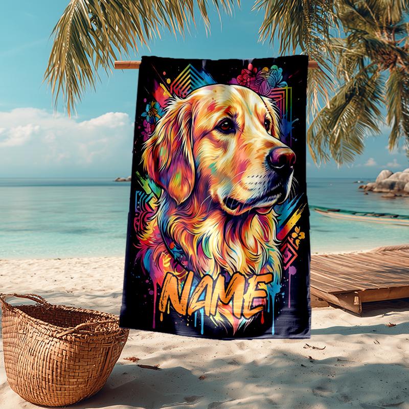 Köpek Temalı Özel İsimli Ultra Yumuşak Plaj Havlusu, Havuz - Kamp, Dalış İçin İdeal - Mükemmel Seyahat Gereci, Canlı Renkli Plaj Havlusu.