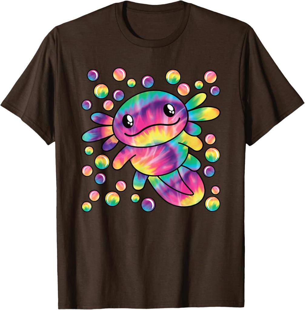 Tie Dye Axolotl Kawaii Salamander Graphic Tee Breathable Short Sleeve T-Shirt Casual for Women Men