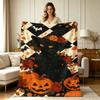 Soft Warm Flannel Blanket Halloween Black Cat Pumpkin Bat Rose Print All Season Cozy Throw Blanket for Sofa Couch Bed Living Room Office Home Decor