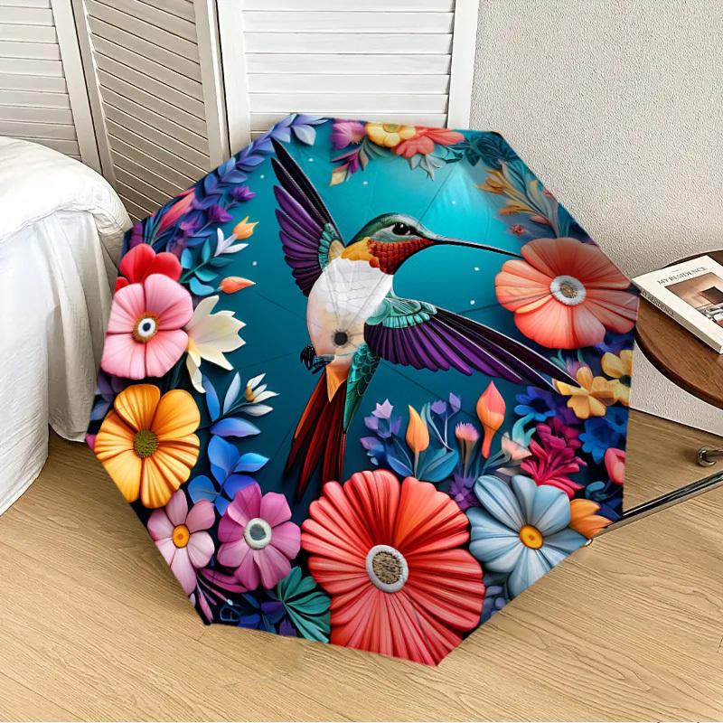 

1PC Hummingbird Floral Pattern Automatic 8-Bone Folding Umbrella - Durable Polyester & Iron Frame,Userfriendly Operation yy250929172