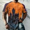 Men's Halloween Printed Retro Texture Short Sleeve T-Shirt, Loose Fit Breathable Summer Streetwear Top