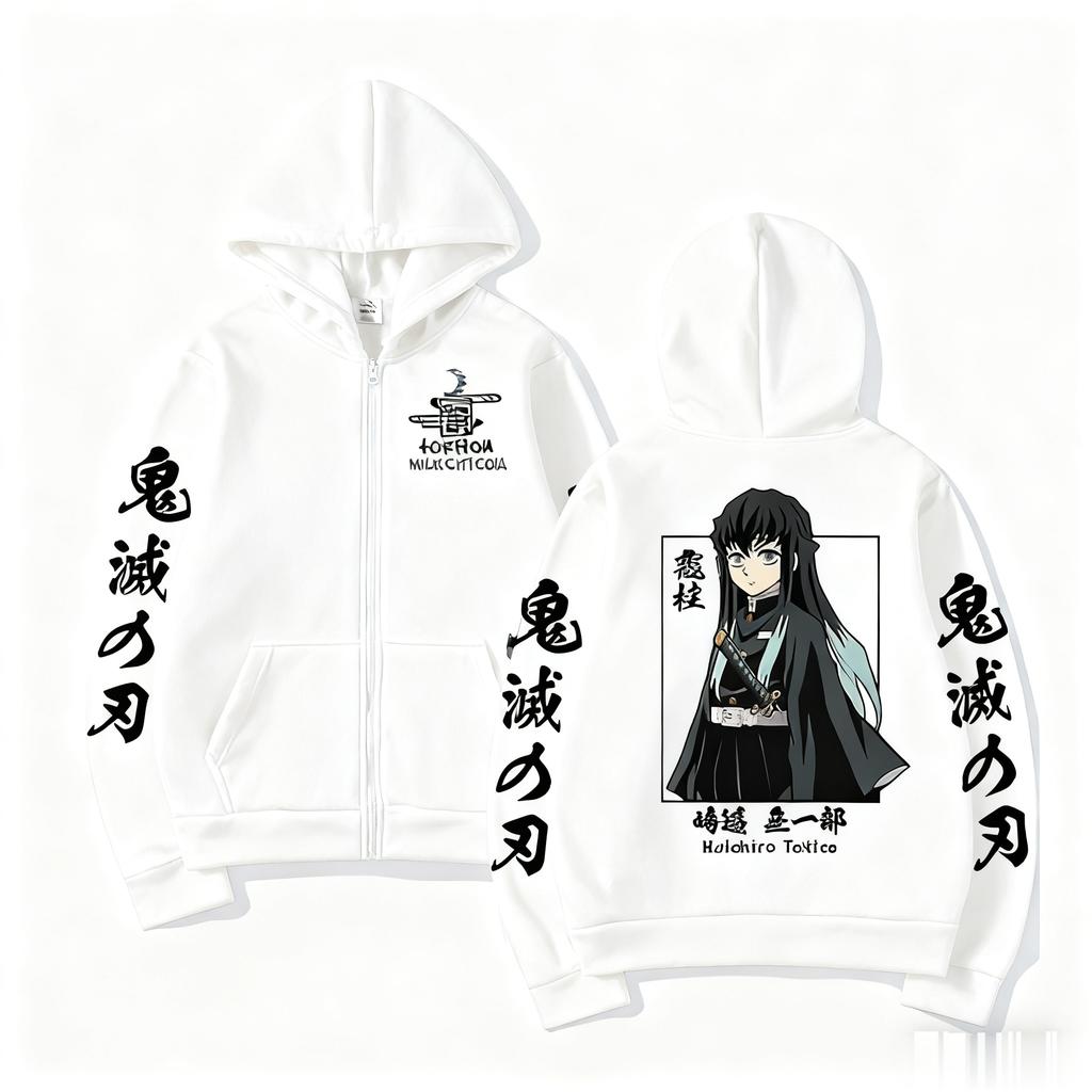 Demon Slayer Muichiro Tokit Hoodie Anime Jacket Zip Up Tops Streetwear Autumn Winter Long Sleeve Pullover Men Women