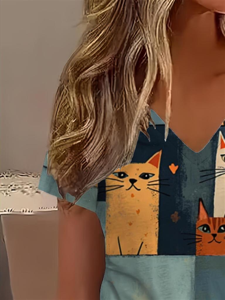 Damen Sommer V-Ausschnitt Kurzarm T-Shirt