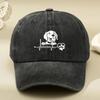 White Dog Head Cartoon Print Women's Washed Distressed Printed Hat Distressed Dad Hat Men's and Women's Retro Baseball Cap