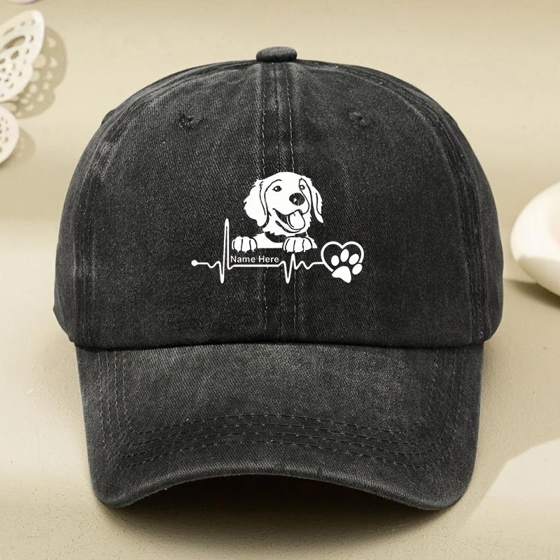 White Dog Head Cartoon Print Women s Washed Distressed Printed Hat Distressed Dad Hat Men s and Women s Retro Baseball Cap чёрный