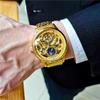 Gold Vintage Moon Phase Automatic Watch for Men Tourbillon Skeleton Luminous Hands Luxury Brand Mechanical Watches Steel Strap