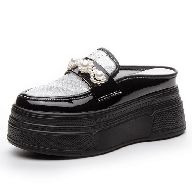 

8,5 см синтетическая лакированная кожа на платформе, тапочки на танкетке, женские модные сандалии, массивные кроссовки, римские туфли-лодочки, летняя обувь 34 чёрный