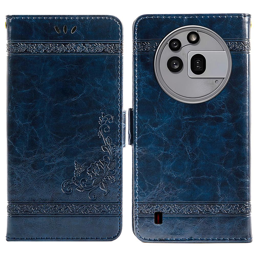 

For Nothing Phone (3a) Pro Case Flower Imprint Wallet Leather Phone Cover with Side Buckle Blue