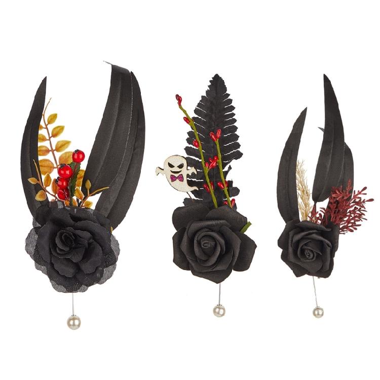 Fashion Black Flower Brooch for Cosplay and Festive Attire Adult Woman Girl Teen Halloween Costume Decorative Brooch