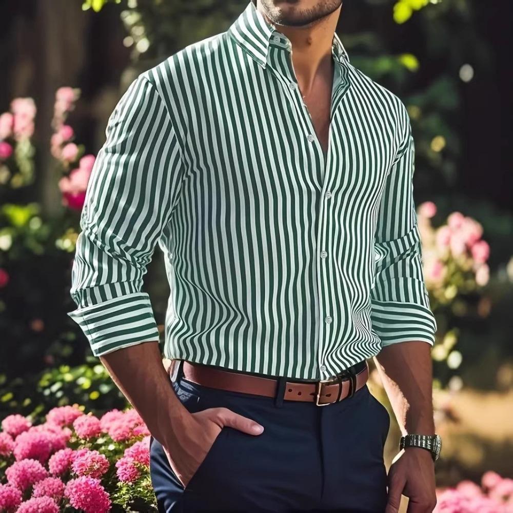 Autunno Inverno Nuovi Abiti da Uomo Manica Lunga Casual Camicia a Righe 100% Poliestere