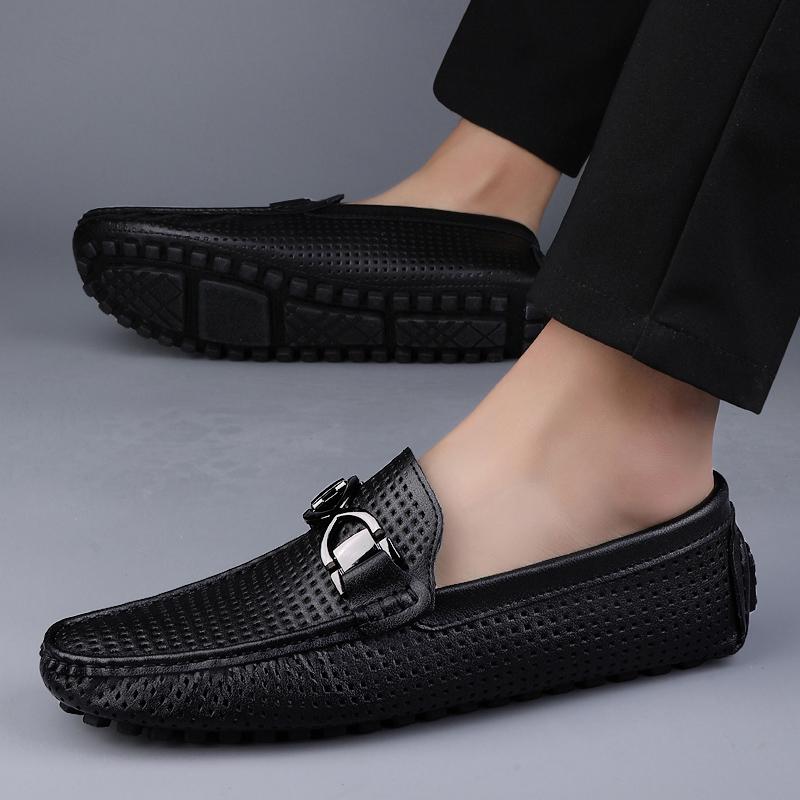 Summer Hollow Out Large Size Loafers Men Male Boat Shoes Leather Man Moccasins Mens Driving Shoes Casual Shoe Slip On Flats 2024