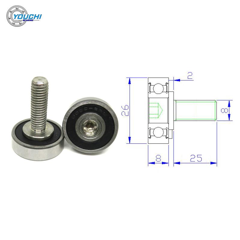 1pcs OD 26mm Screw Roller Bearings With Stainelss Steel M8 Thread JS600026-8C2L25M8 Door Window Metal Guide Wheel