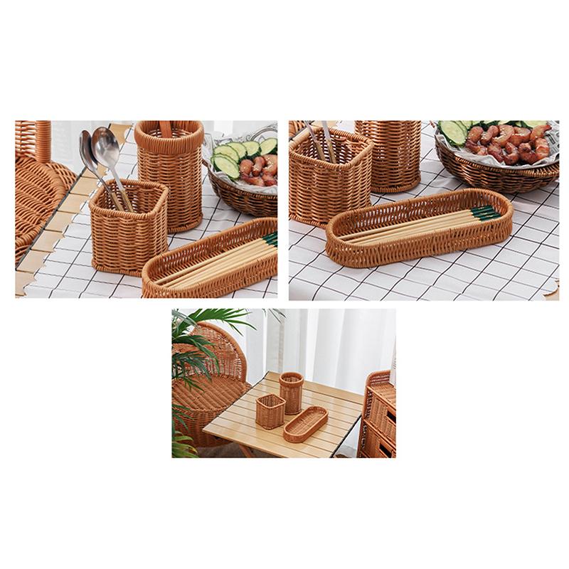 Imitation Rattan Hotel Restaurant Messer- und Gabelkorb Essstäbchen Aufbewahrungsbox Gewürzglas Korb Küchenregal